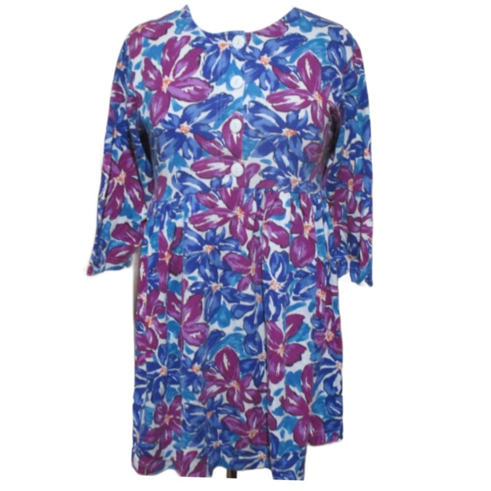Vintage 80s 90s Garland Maternity Pregnancy Flowy Floral Flower Mini Dress